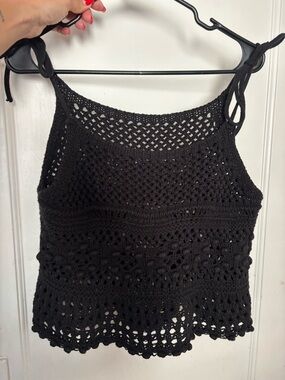 Zara Black Crochet Tie-Shoulder Camisole S